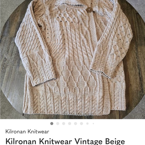 Kilronan Knitwear Vintage Beige 100% New Wool one button Chunky Cardigan Sz M - Picture 2 of 3
